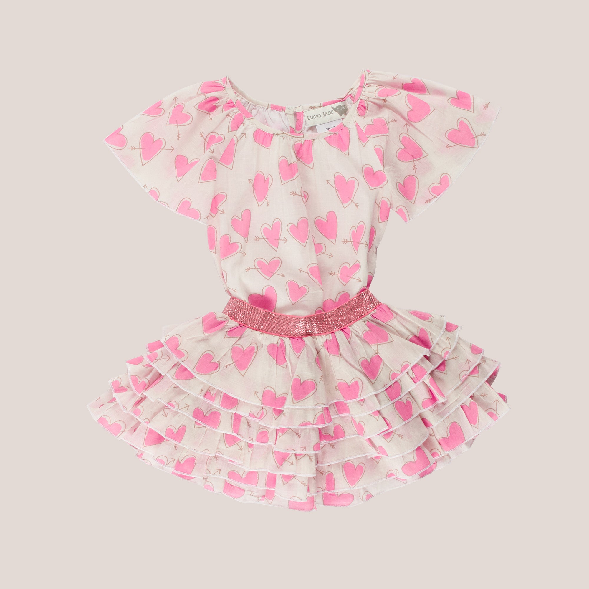 Pink Hearts Top & Ruffle Skirt Set
