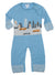 A blue New York city skyline coverall for a little boy sold by clothing boutique Lucky Jade Kids. New York City skyline coverall taxi outfits for boys #luckyjadekids #kidsclothingboutique #babyoutifts #kidsclothes #matchingdresses